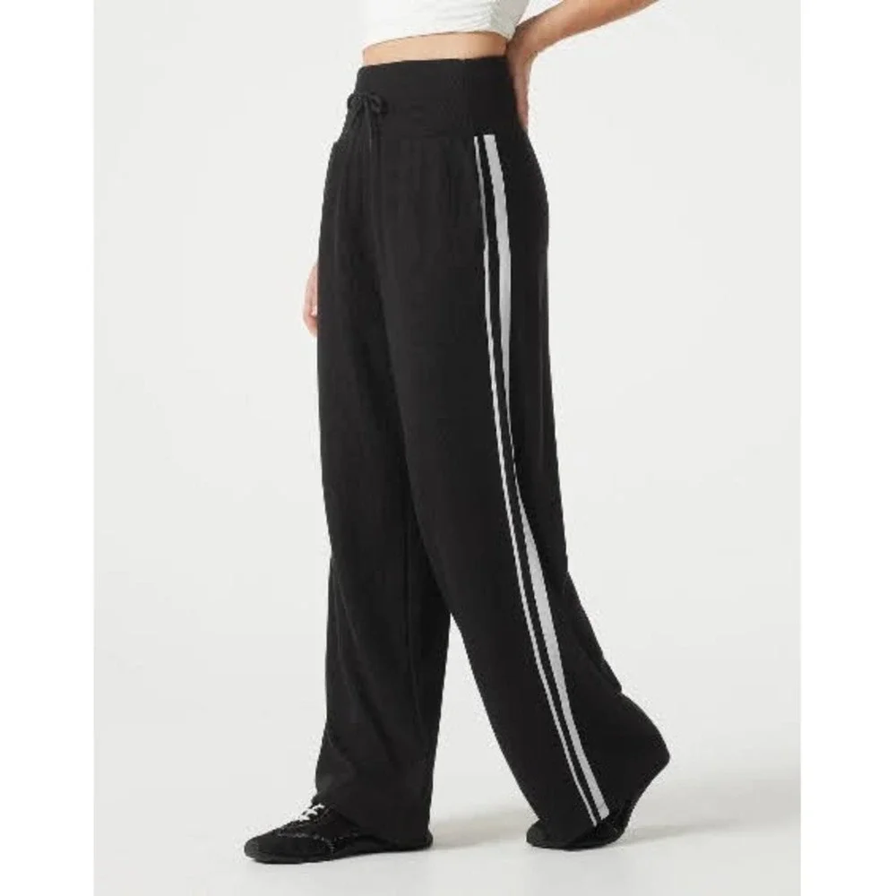 Halara Womens XL Ribbed High Waist Tummy Control Side Stripe Pants NWT Casual - Picture 1 of 8